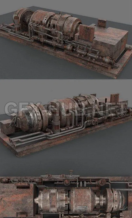 PBR Game 3D Model – Rusted Old Machinery