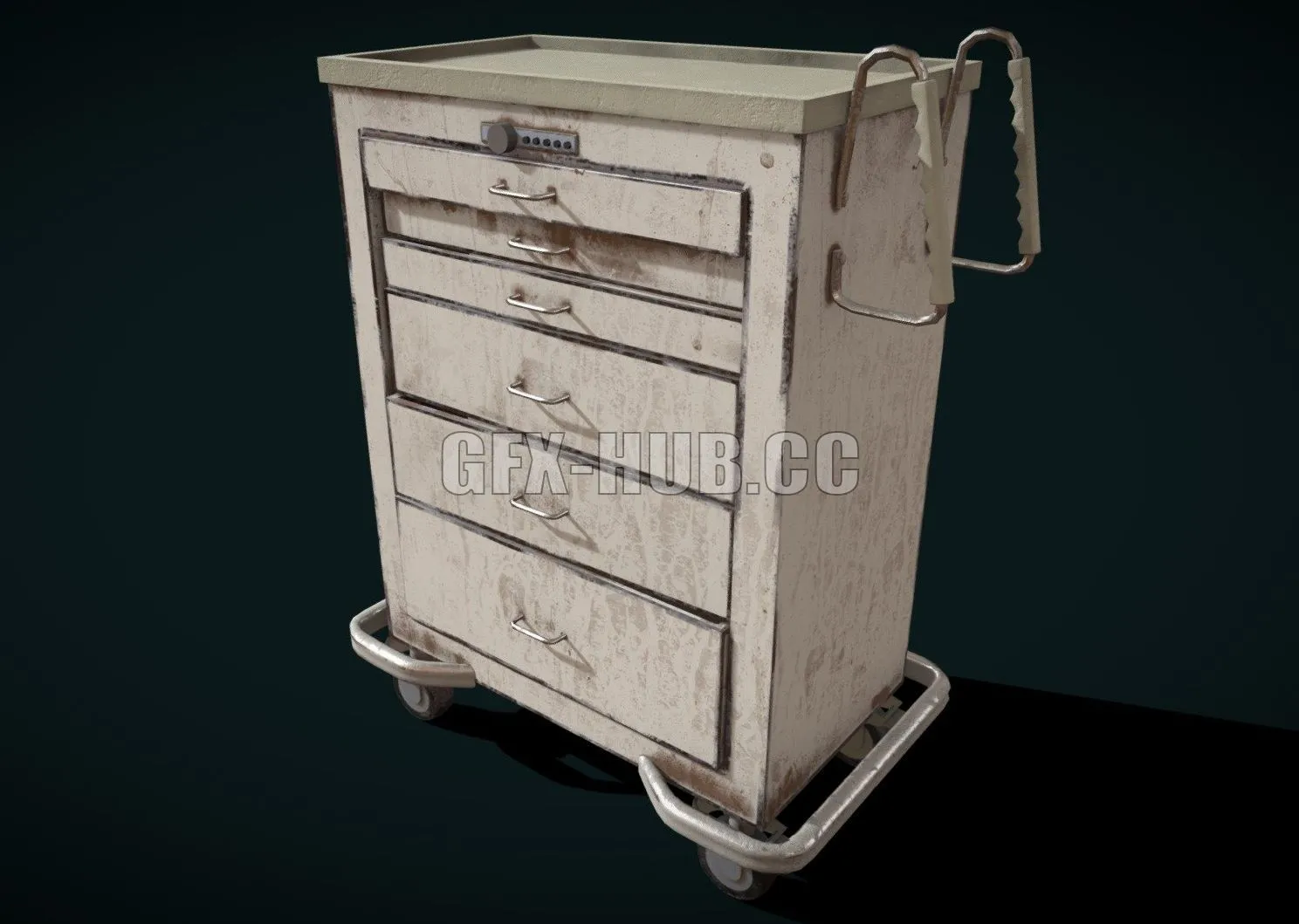 PBR Game 3D Model – Rusty medical cart