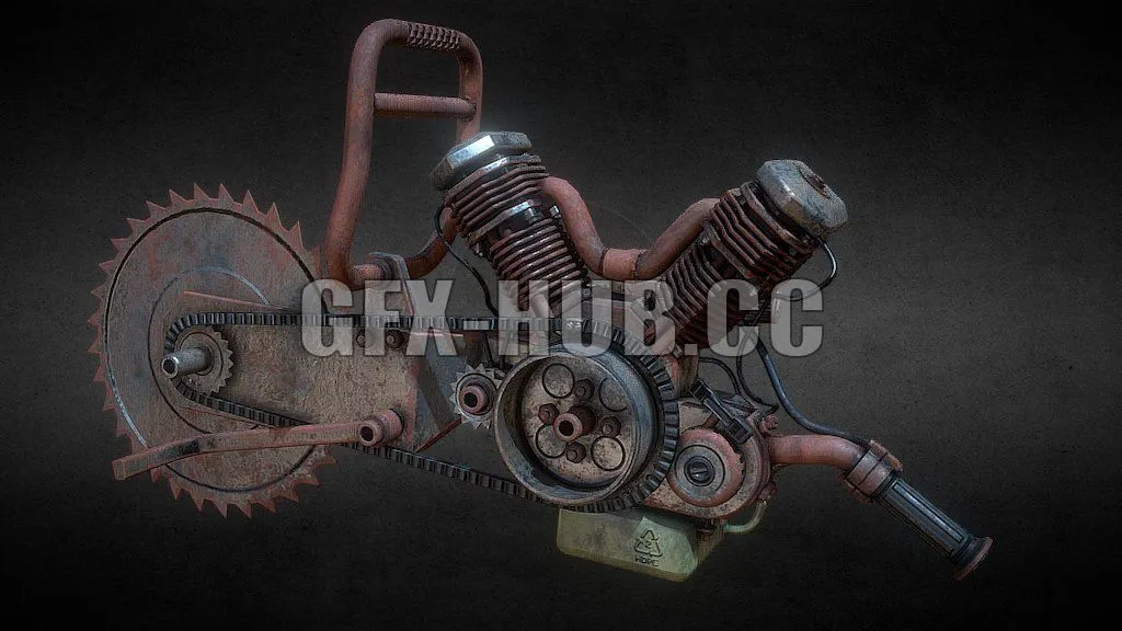 PBR Game 3D Model – Salvaged cement-saw weapon