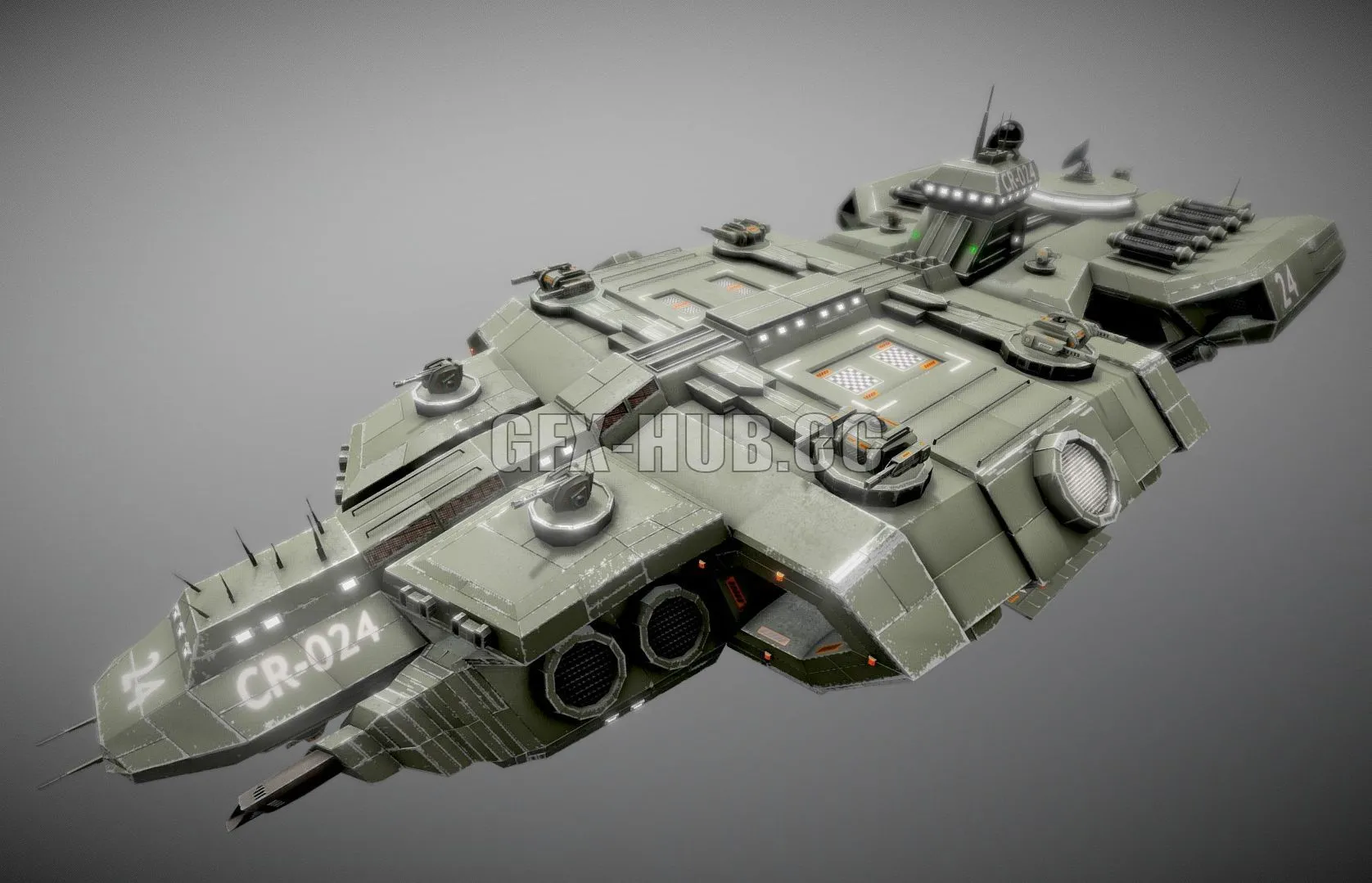 PBR Game 3D Model – Sci-fi Carrier with 3 Turret Types