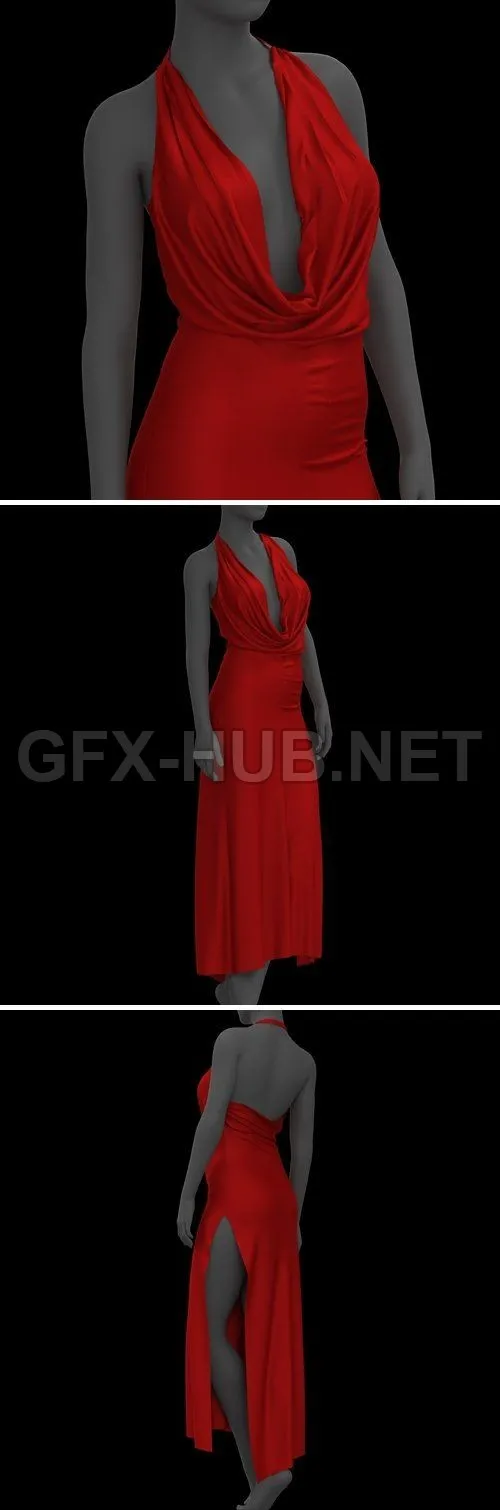 PBR Game 3D Model – ArtStation – Womens – Red Silk Dress