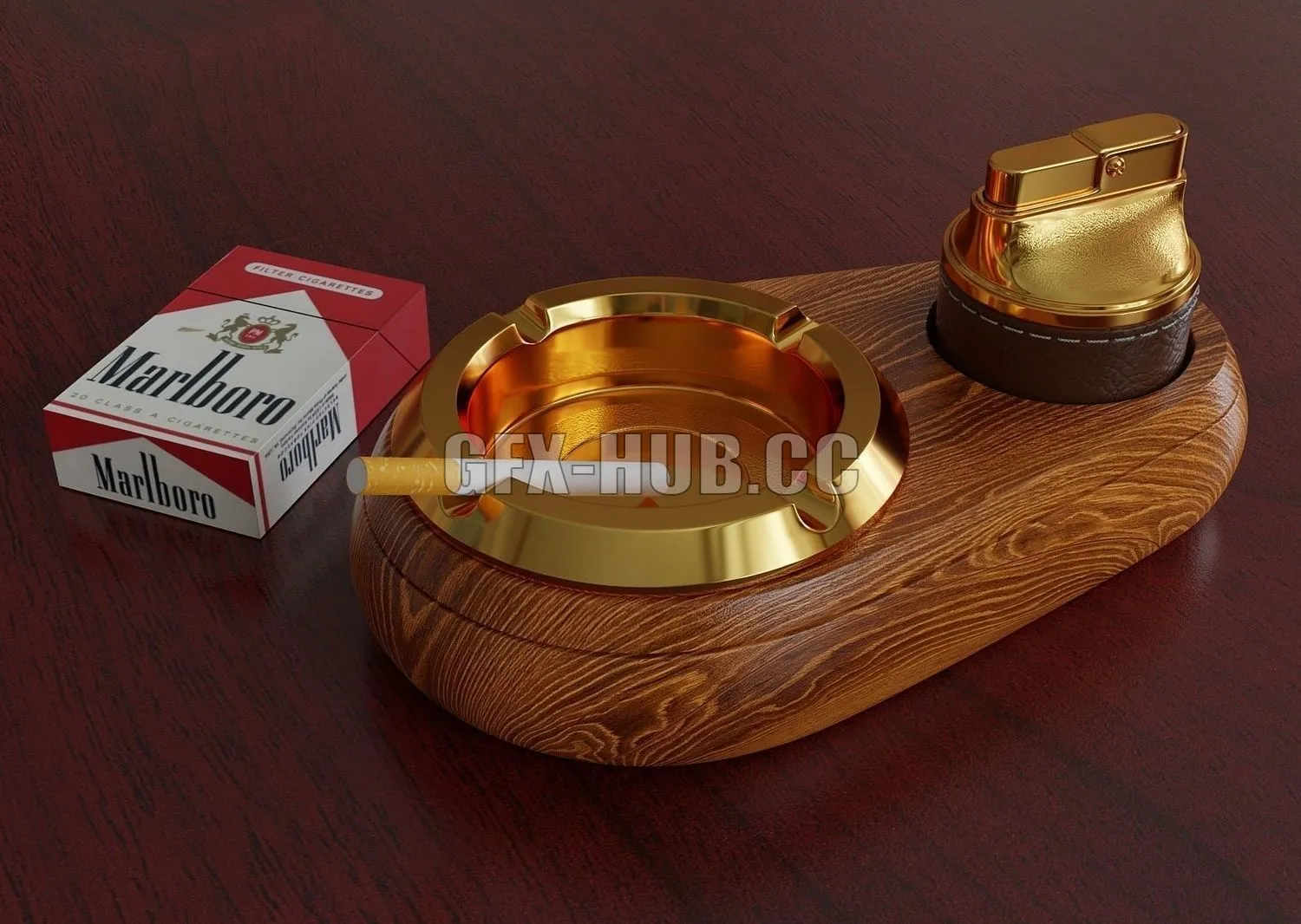 PBR Game 3D Model – Ashtray with a lighter on a stand
