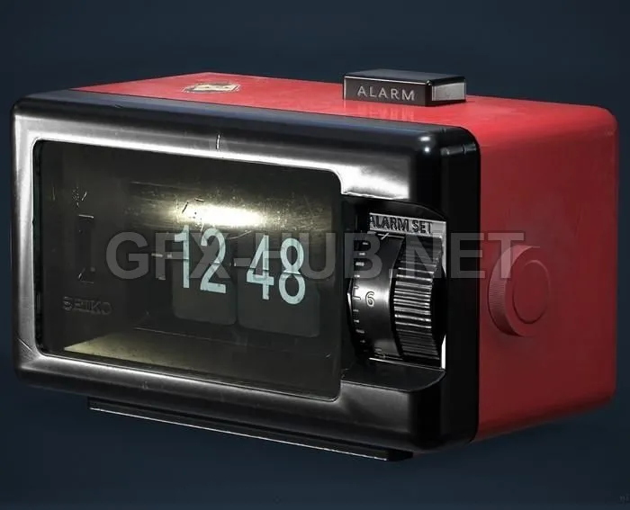 PBR Game 3D Model – Seiko DP 690T Flip Alarm Clock