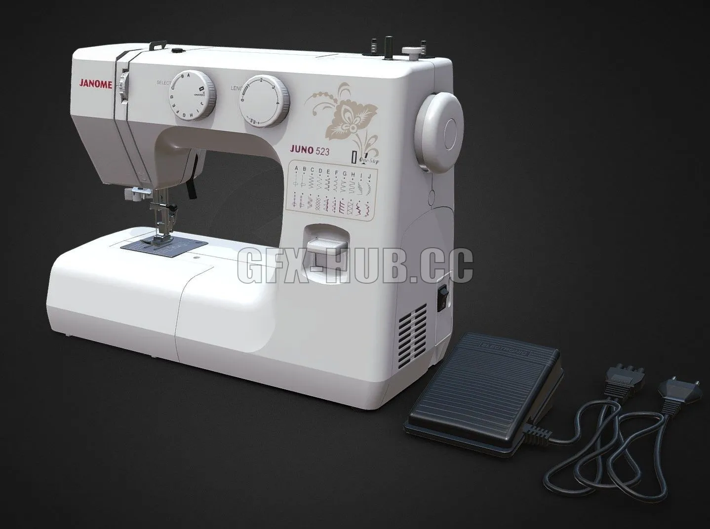 PBR Game 3D Model – Sewing machine Janome Juno 523