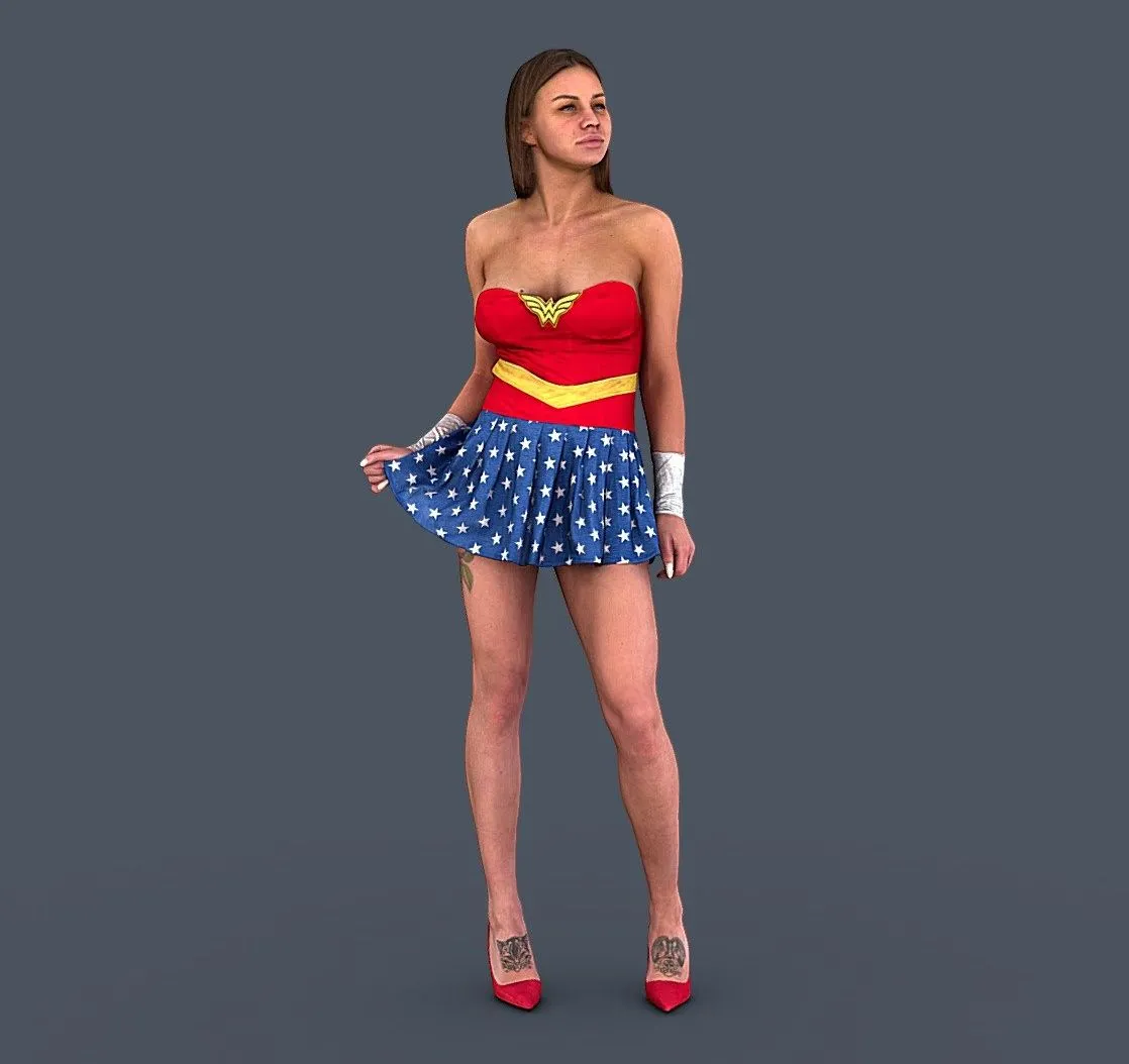 PBR Game 3D Model – Sexy Girl Wearning Short Skirt Standing