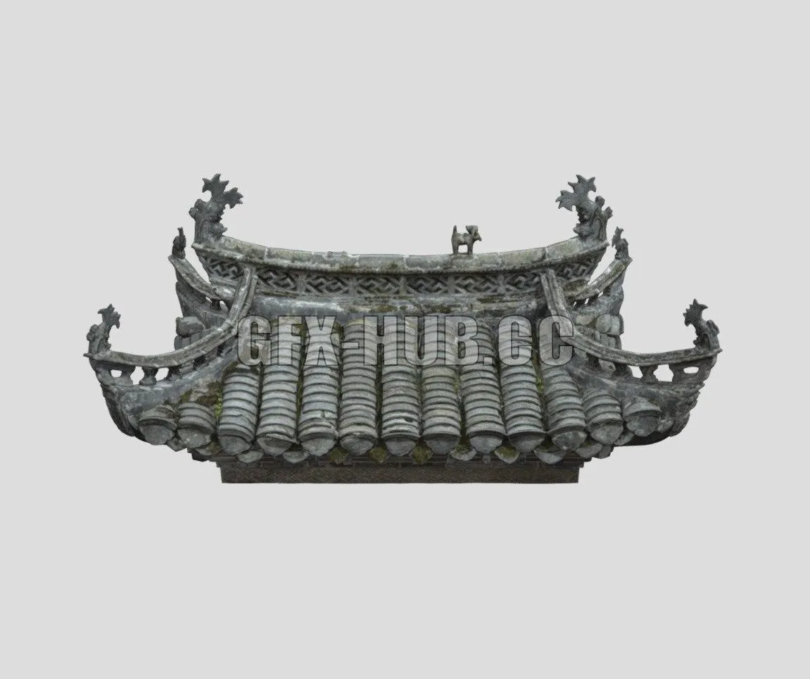 PBR Game 3D Model – Asian ancient roof Low-poly