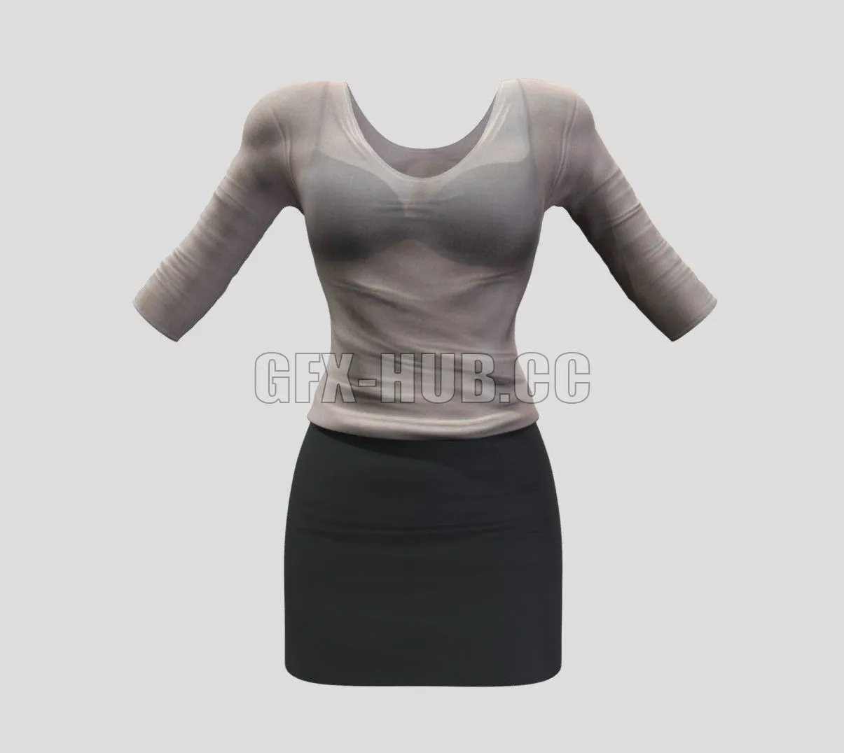 PBR Game 3D Model – Sheer Sweater Mini Skirt Female Business Outfit