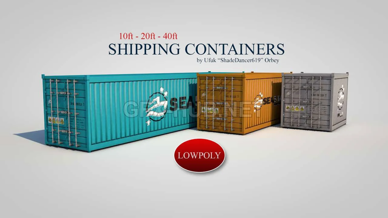 PBR Game 3D Model – Shipping Containers Low-poly  (3ds, fbx, obj, c4d)
