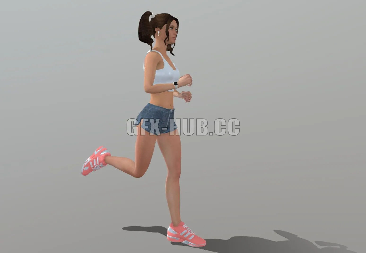 PBR Game 3D Model – Sport woman with accessories