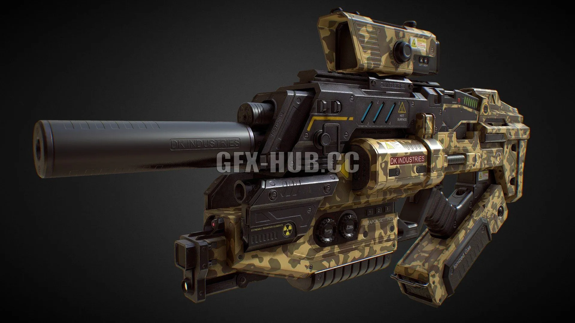 PBR Game 3D Model – Assault Plasma Gun (Cammo Skin 2)