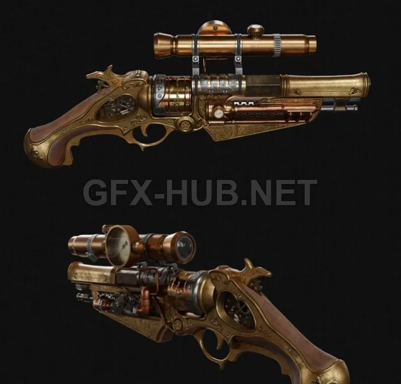 PBR Game 3D Model – Steam Punk Gun