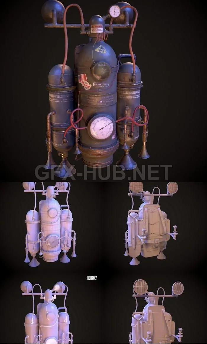 PBR Game 3D Model – Steampunk Military Jetpack