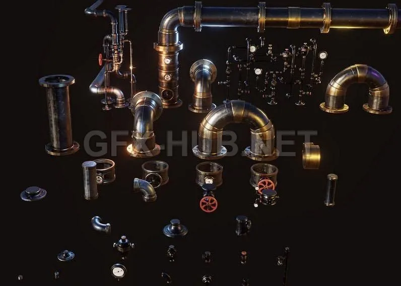 PBR Game 3D Model – Steampunk Pipes 3D Kit