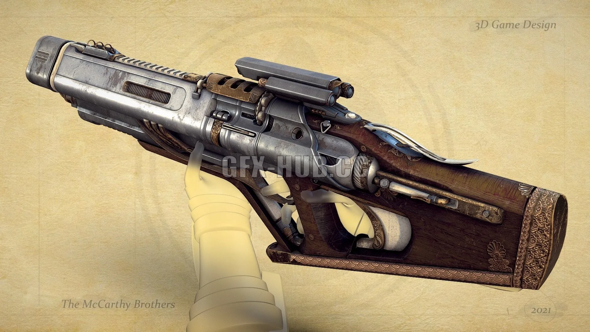 PBR Game 3D Model – Steampunk Tri-Shot Assault Rifle