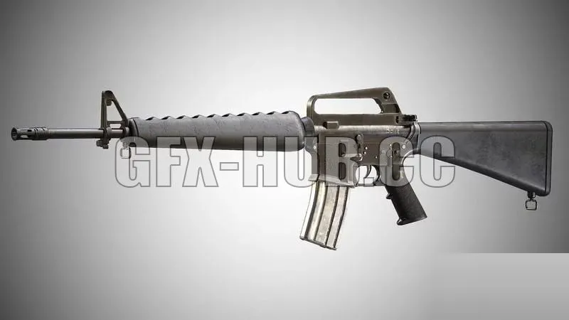 PBR Game 3D Model – Assault rifle M16A1