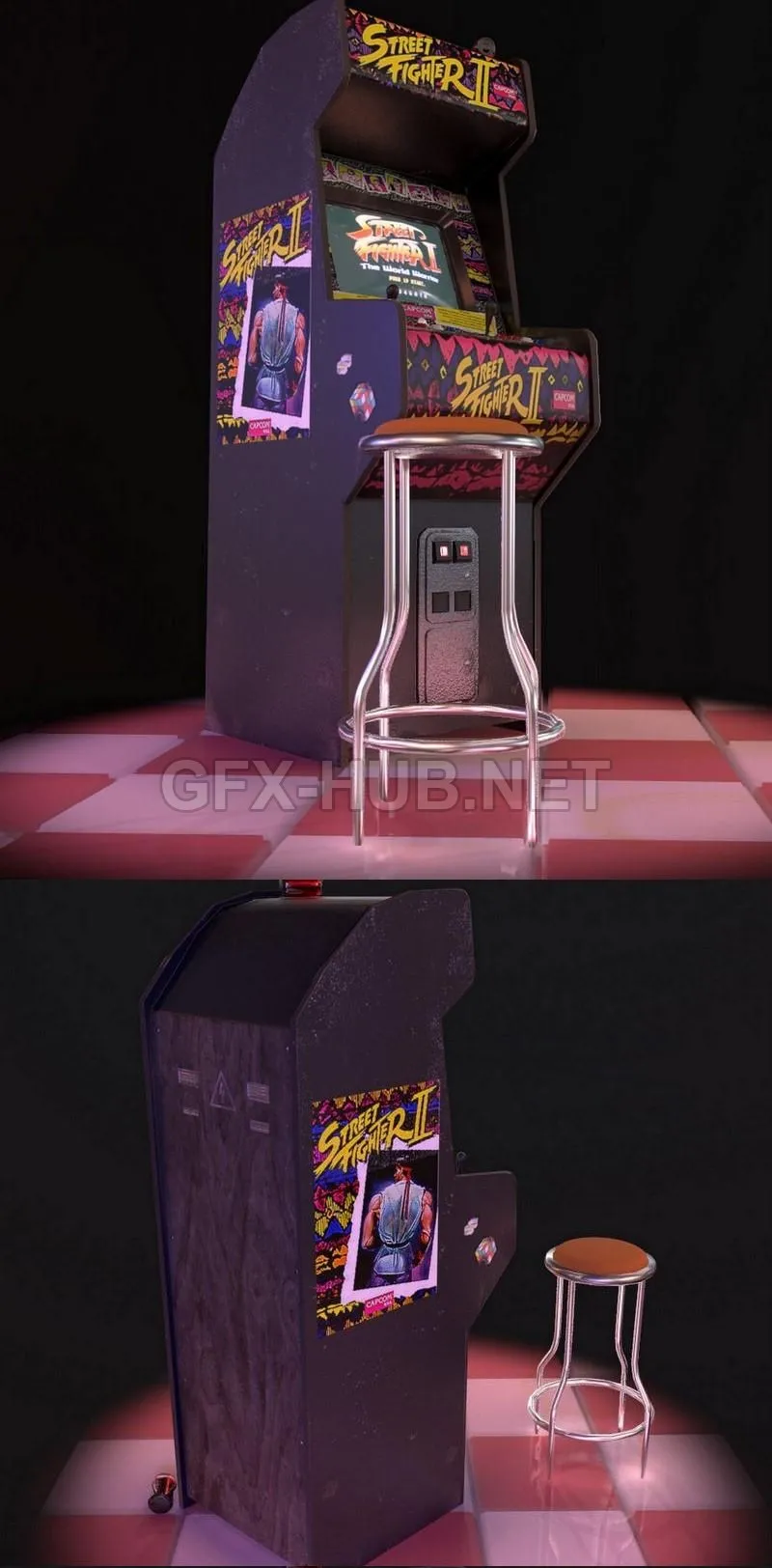 PBR Game 3D Model – Street Fighter II Arcade Cabinet