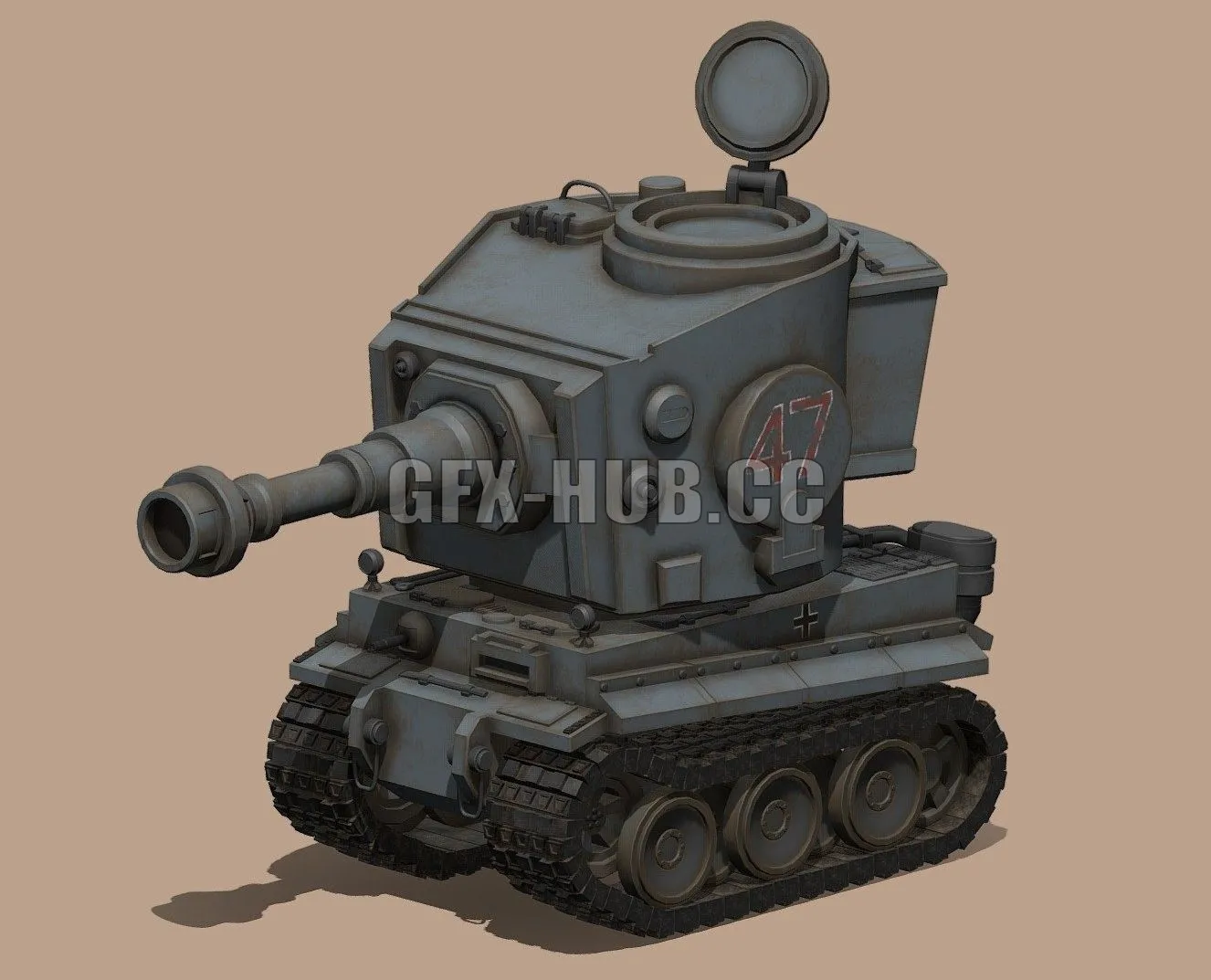 PBR Game 3D Model – Stylized cartoon Tiger Tank