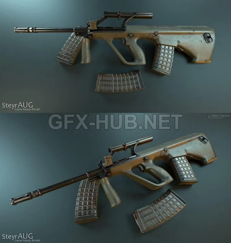 PBR Game 3D Model – Assault rifle Steyr AUG
