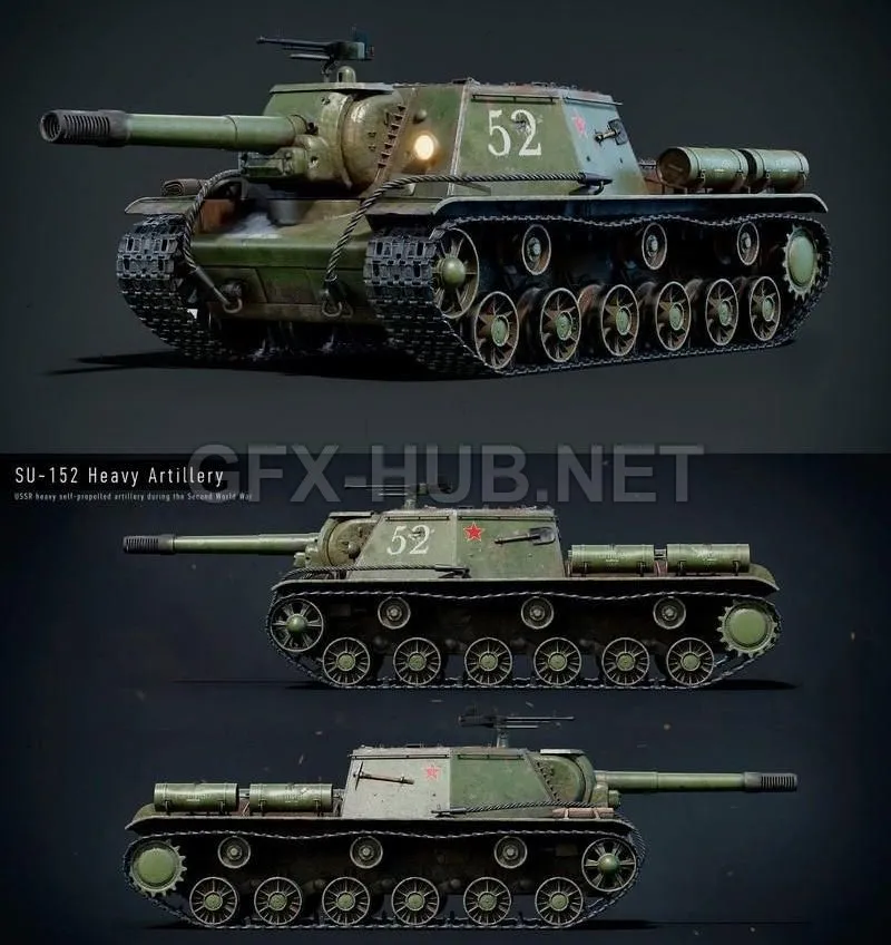 PBR Game 3D Model – SU152 Soviet Tank PBR