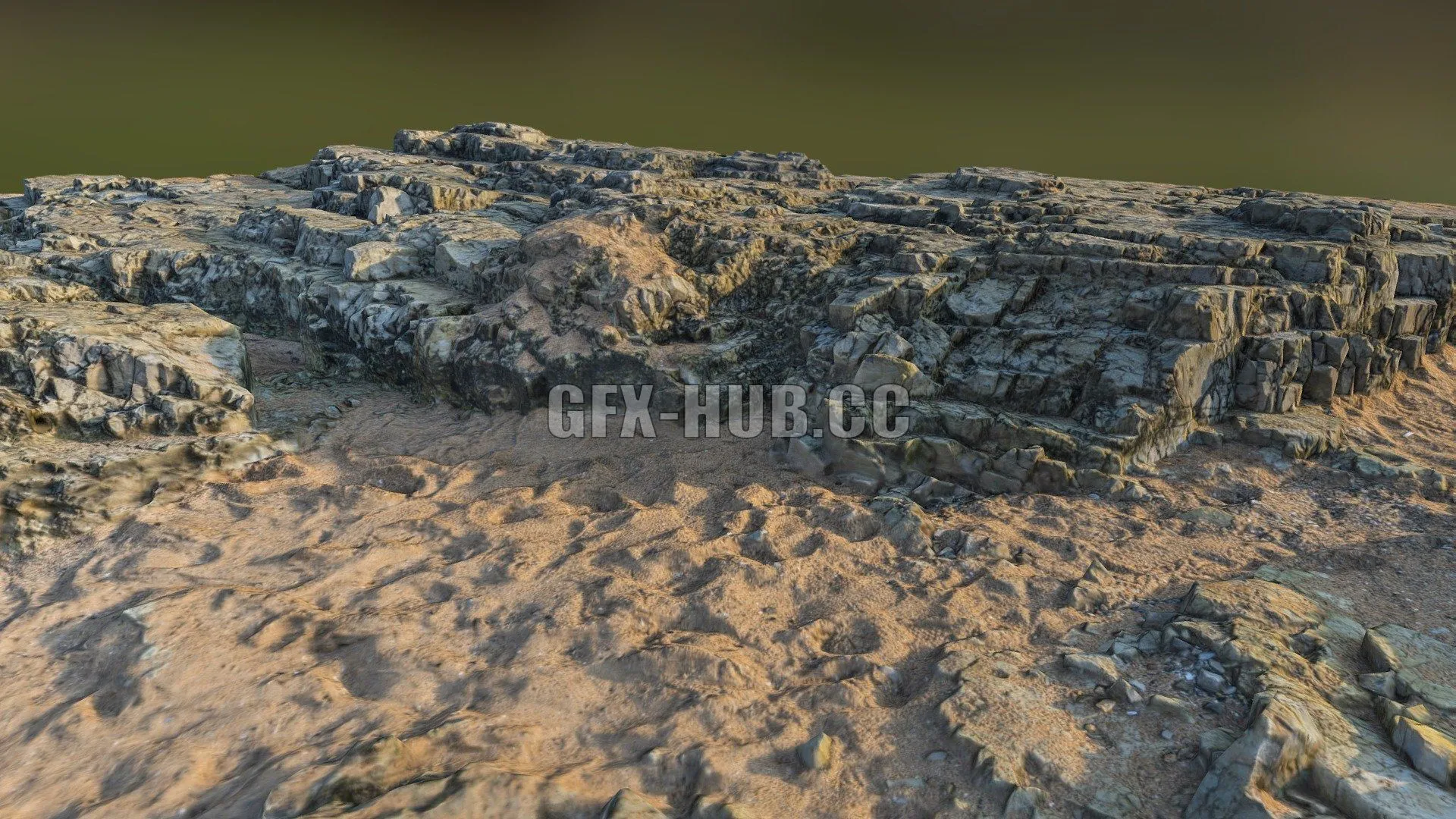 PBR Game 3D Model – Sunny Rocks and Sand scan