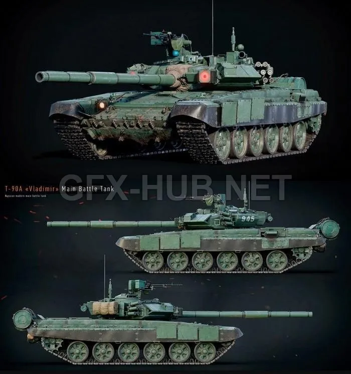 PBR Game 3D Model – T-90A MBT Tank