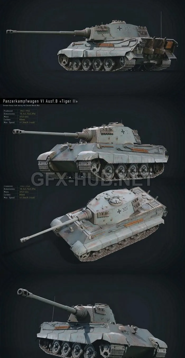 PBR Game 3D Model – Tiger 2 Tank