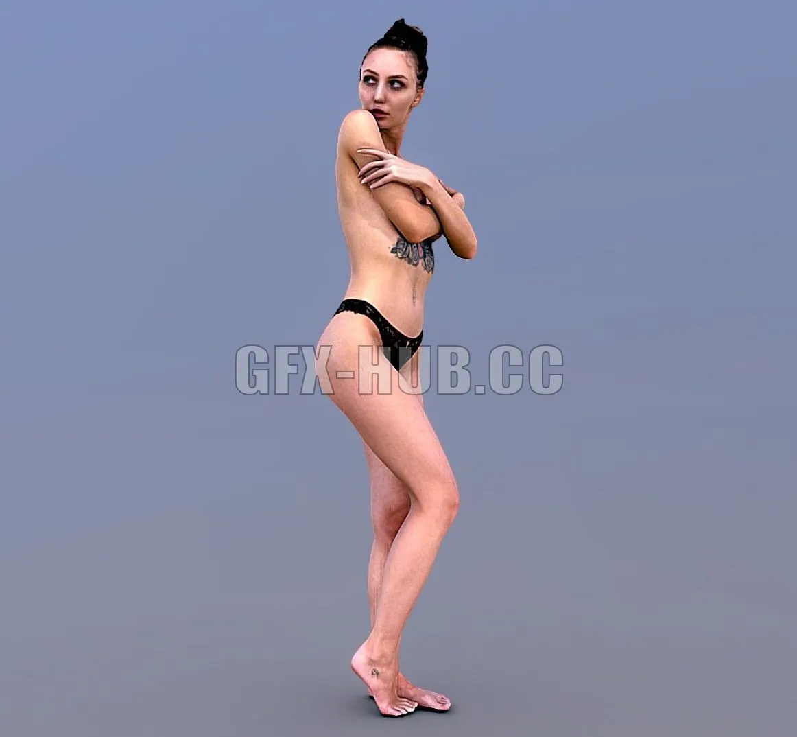 PBR Game 3D Model – Topless posing woman