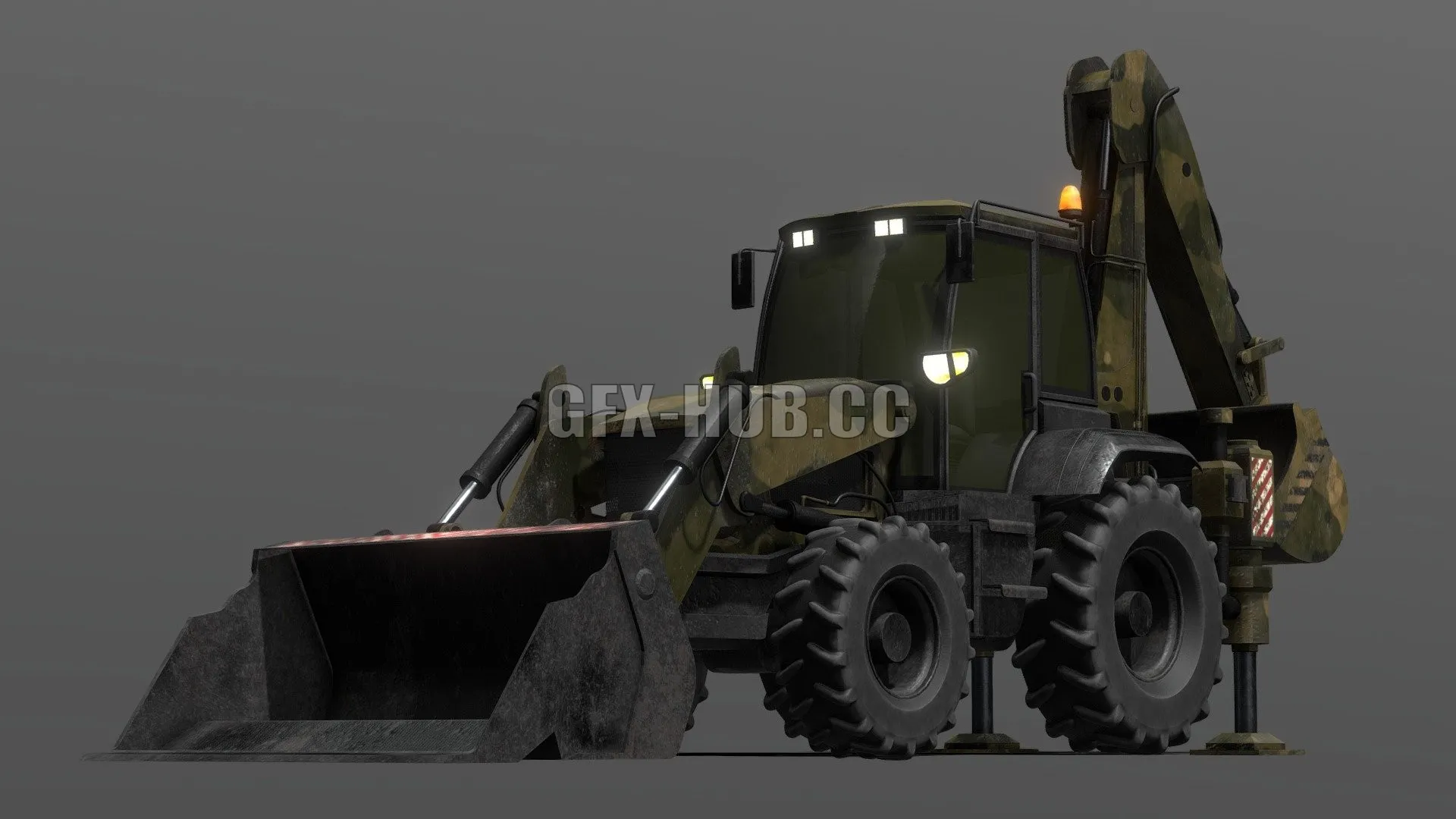 PBR Game 3D Model – Tractor Excavator Model 01 (Military version)