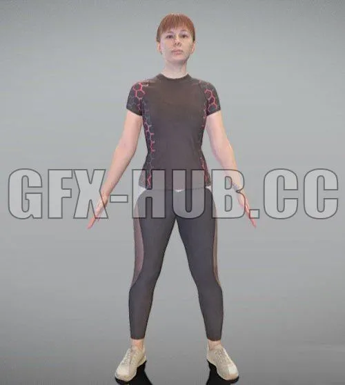 PBR Game 3D Model – Athletic woman in tracksuit in A-pose 380