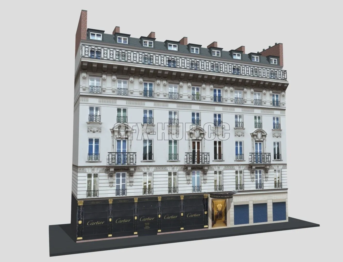 PBR Game 3D Model – Typical Parisian Apartment Building