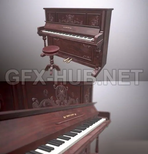 PBR Game 3D Model – Upright piano