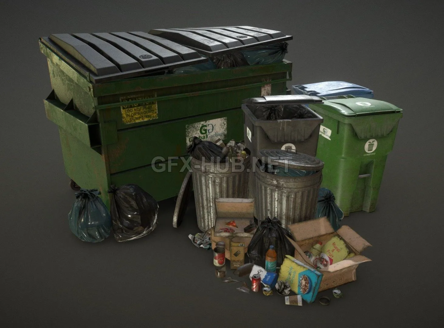 PBR Game 3D Model – Urban Trash Pack Vol 3 Low Poly