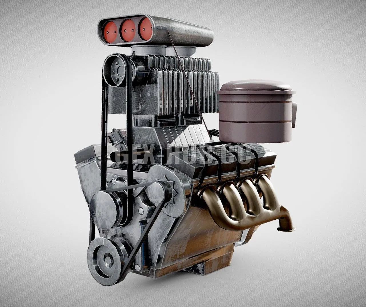 PBR Game 3D Model – Vintage car engine V8 turbocharged vehicle