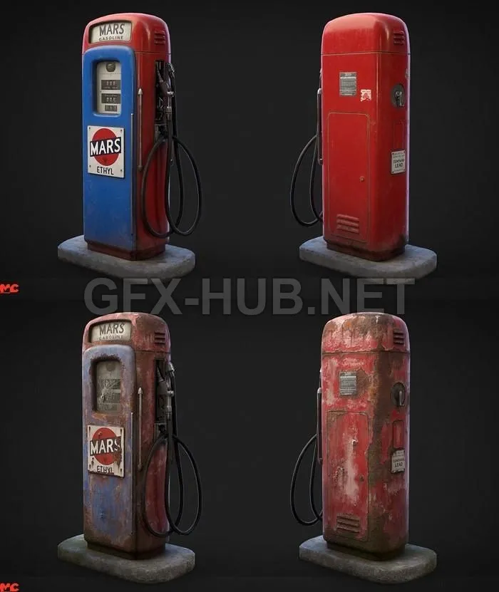 PBR Game 3D Model – Vintage Gas Pump