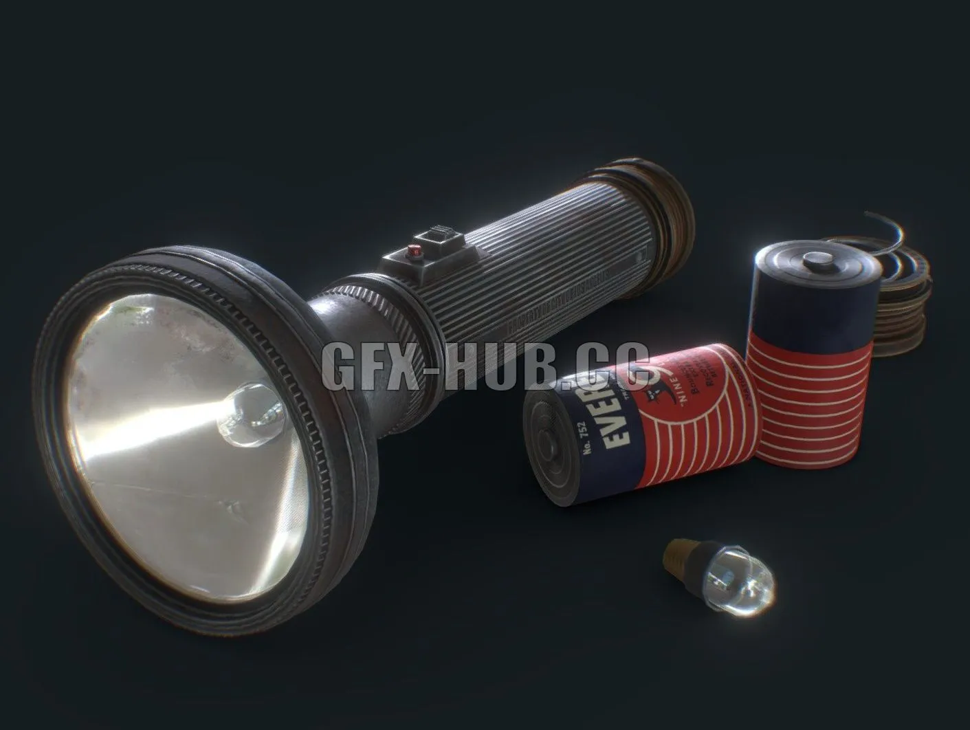 PBR Game 3D Model – Vintage Police Flashlight with Batteries