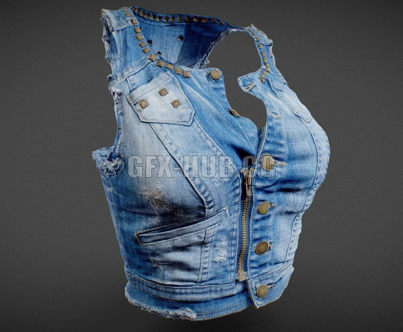 PBR Game 3D Model – Vintage Top Jeans Studs