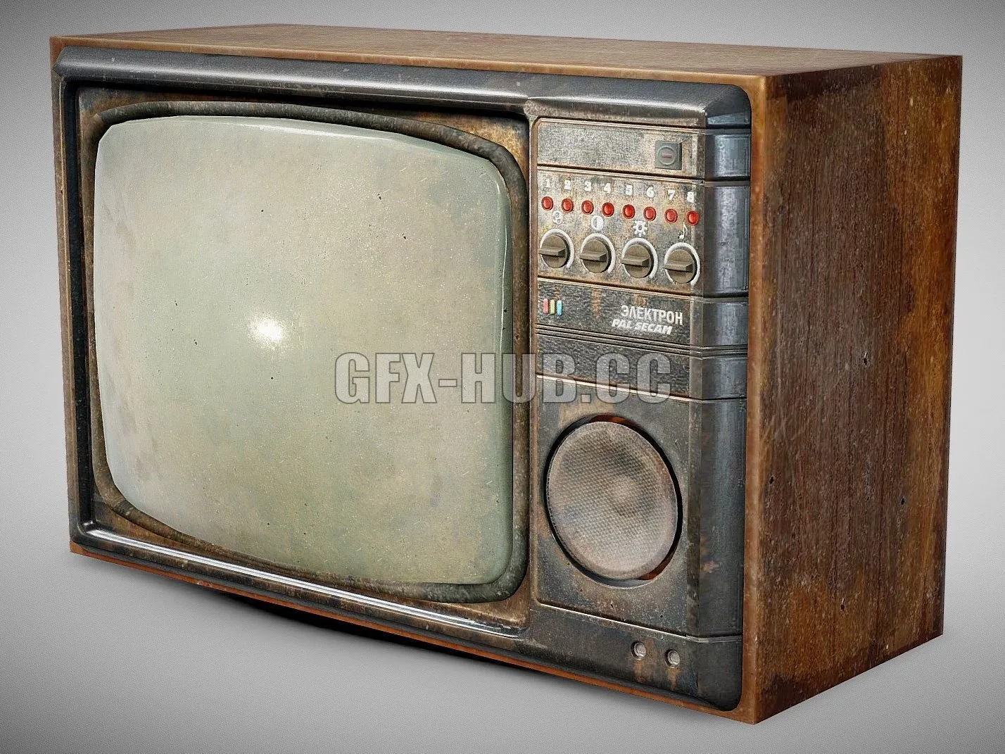 PBR Game 3D Model – Vintage tube soviet crt tv box