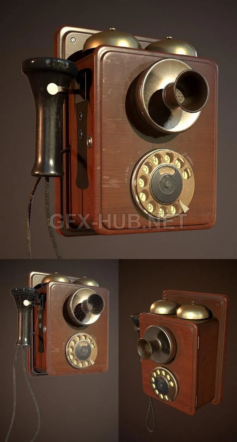 PBR Game 3D Model – Vintage Wall Phone