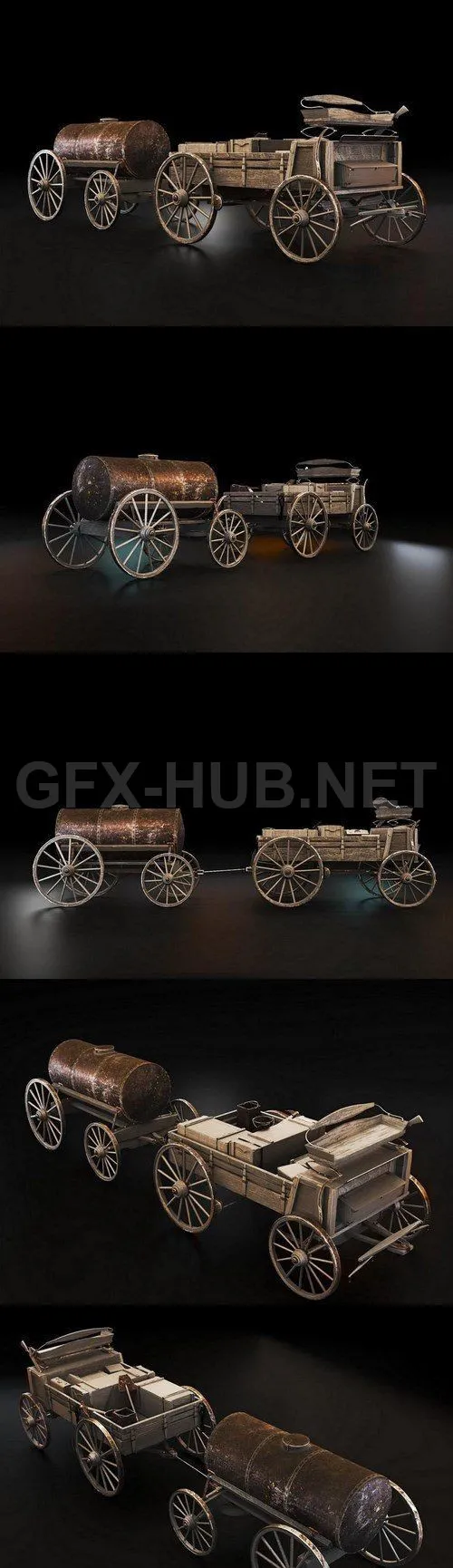 PBR Game 3D Model – Waggon with Barrel –