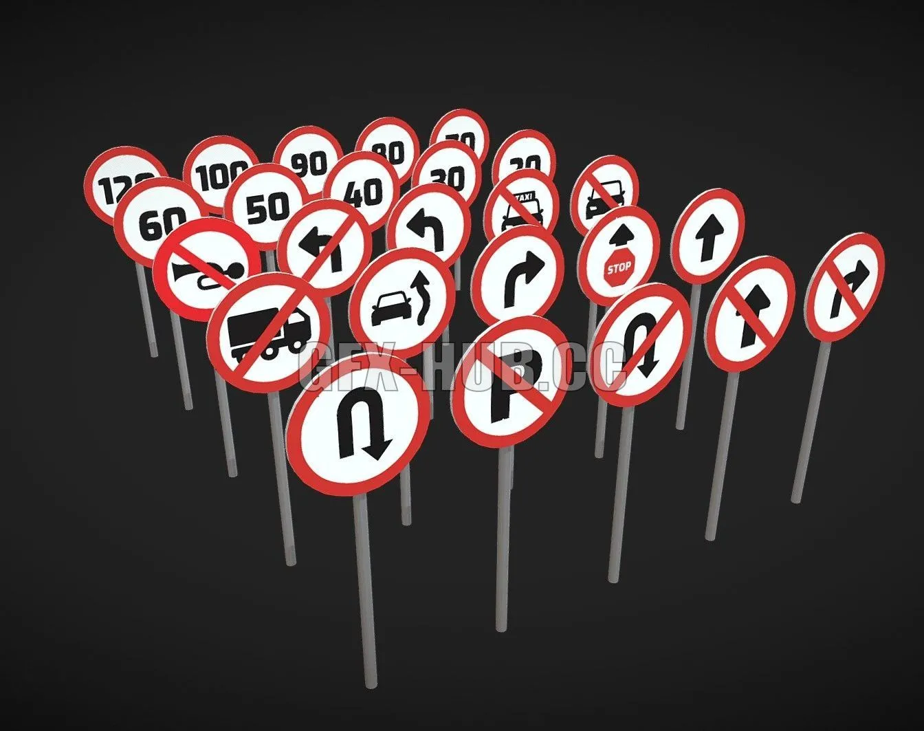 PBR Game 3D Model – Warning traffic signs