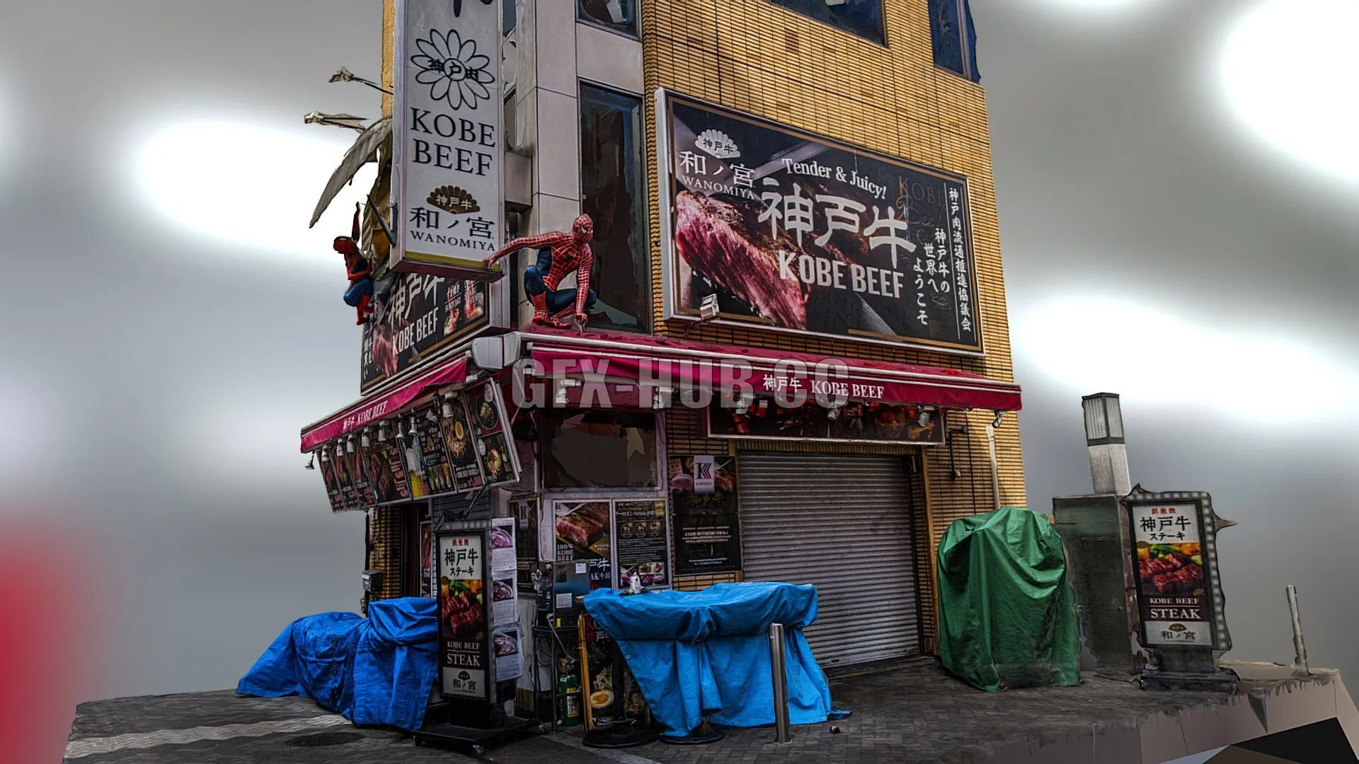 PBR Game 3D Model – Weird Spiderman themed restaurant
