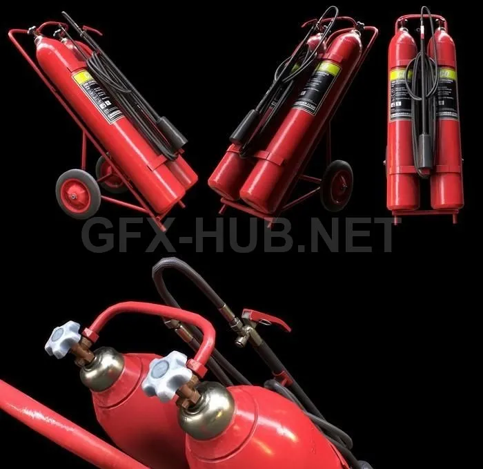 PBR Game 3D Model – Wheeled Fire Extinguisher