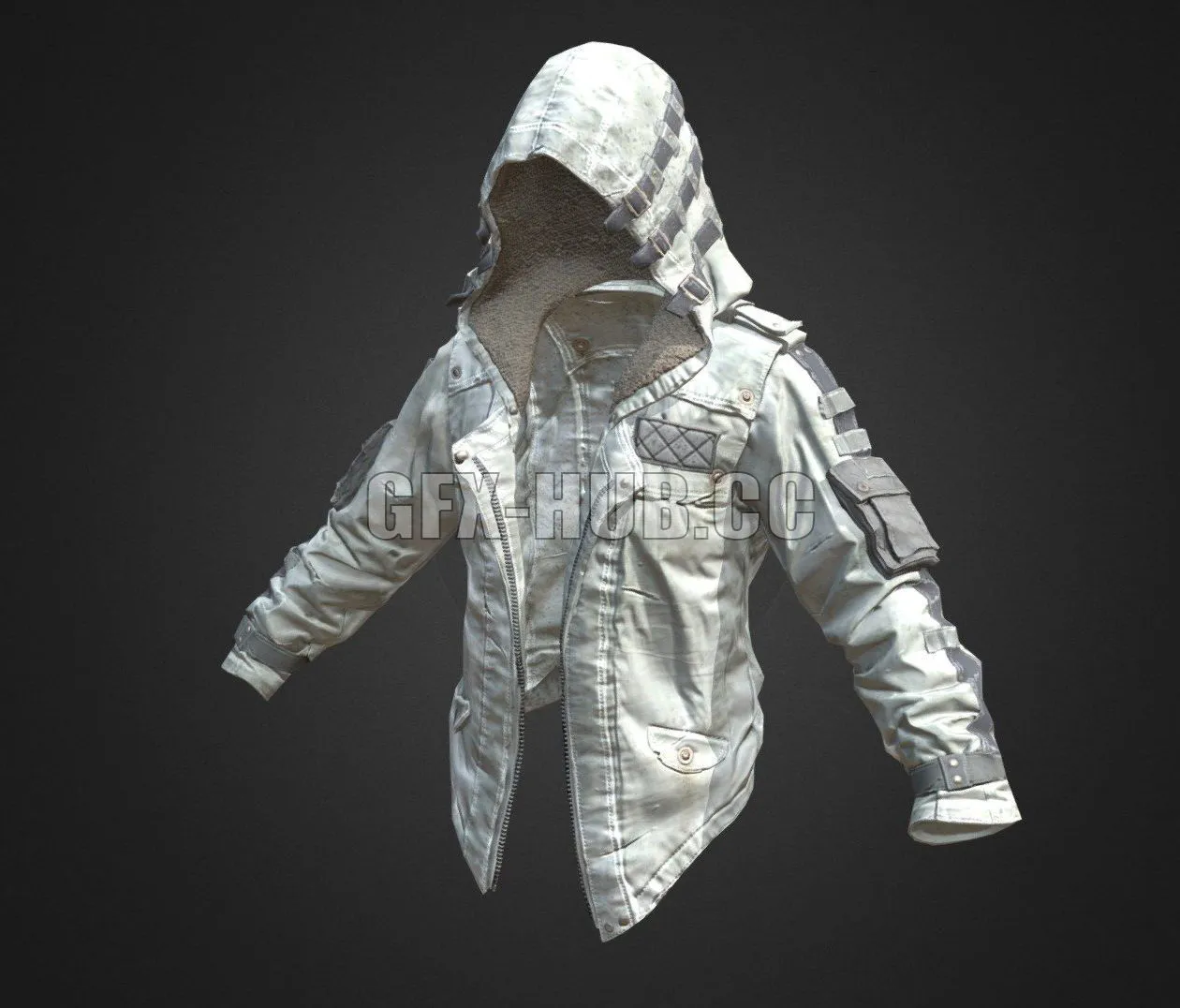 PBR Game 3D Model – White Leather Hoodie