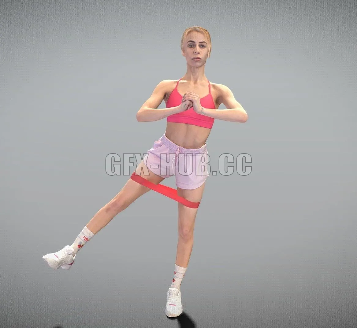 PBR Game 3D Model – Woman exercising with fitness rubber band
