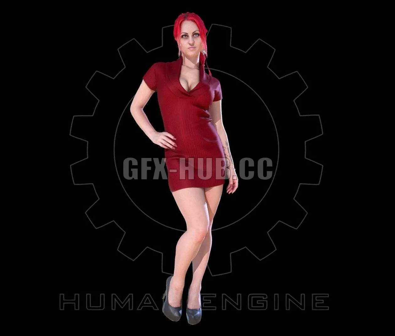 PBR Game 3D Model – Woman in red dress scanned
