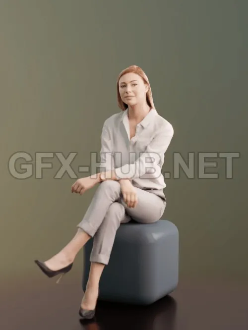 PBR Game 3D Model – Woman Ramona Sitting Scanned