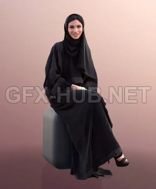 PBR Game 3D Model – Woman Wearing Hijab Scanned