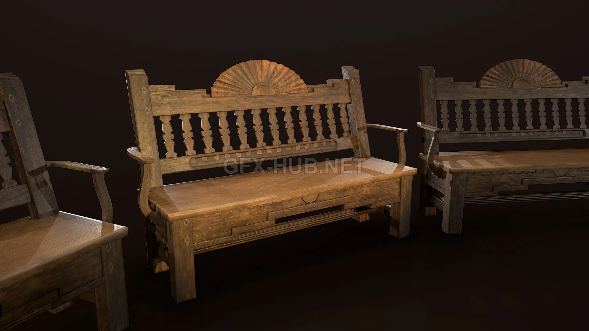 PBR Game 3D Model – Wooden bench