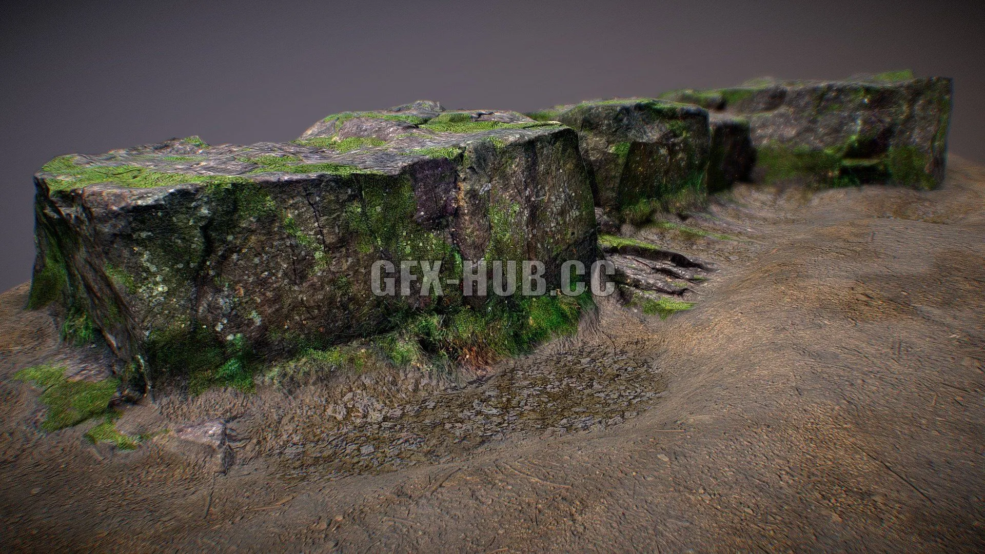 PBR Game 3D Model – Woodland rocks with moss