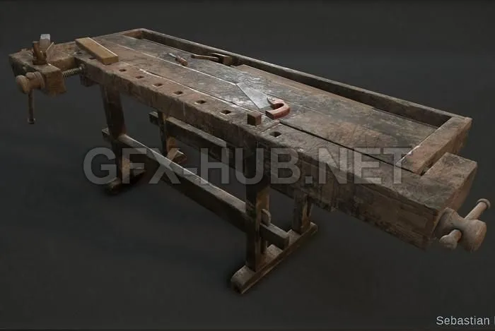 PBR Game 3D Model – Woodworking workbench